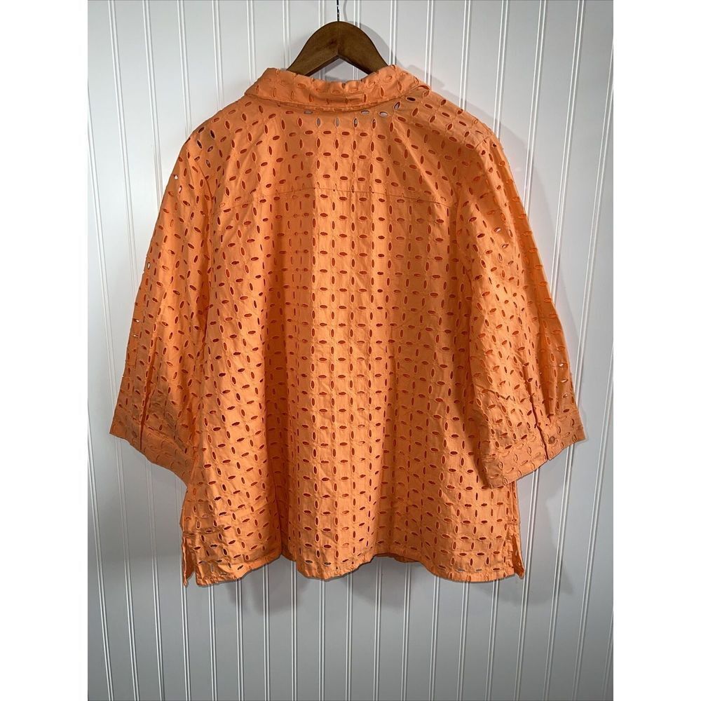Denim & Co Button Front Top With Tank Women’s 2XLarge Orange 3/4 Sleeve Cottage - Picture 6 of 10